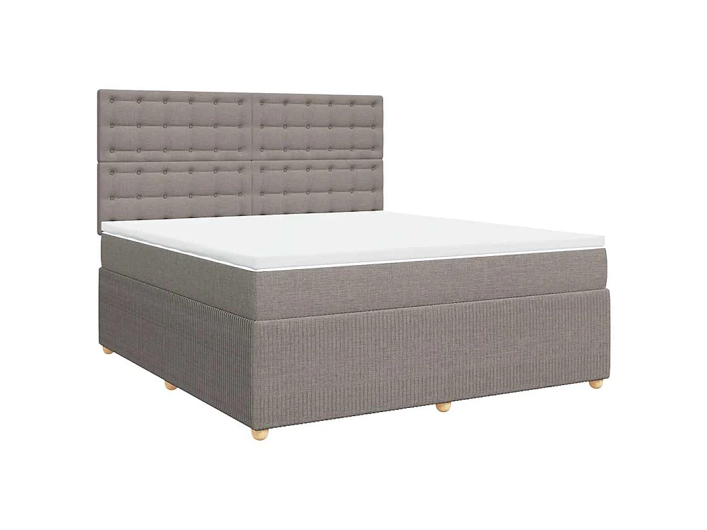 Cama box spring con colchón tela gris taupe 180x200 cm