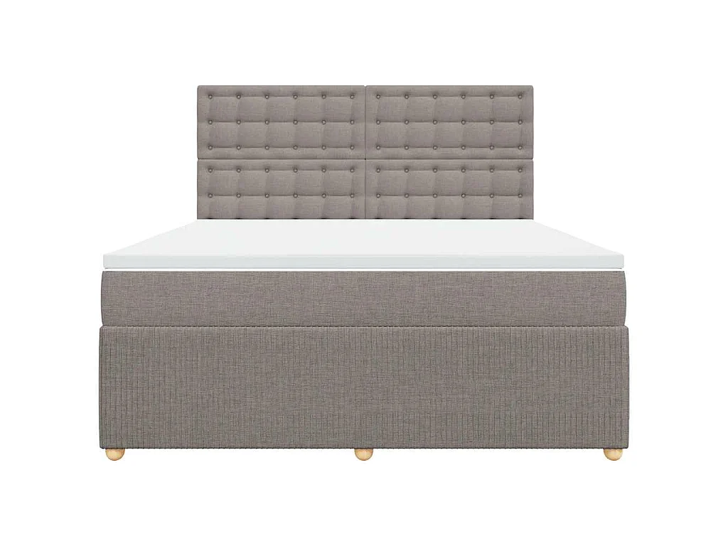 Cama box spring con colchón tela gris taupe 180x200 cm
