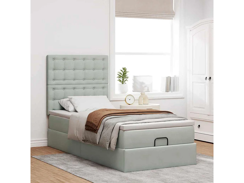 Estructura cama otomana colchones gris claro 90x200cm