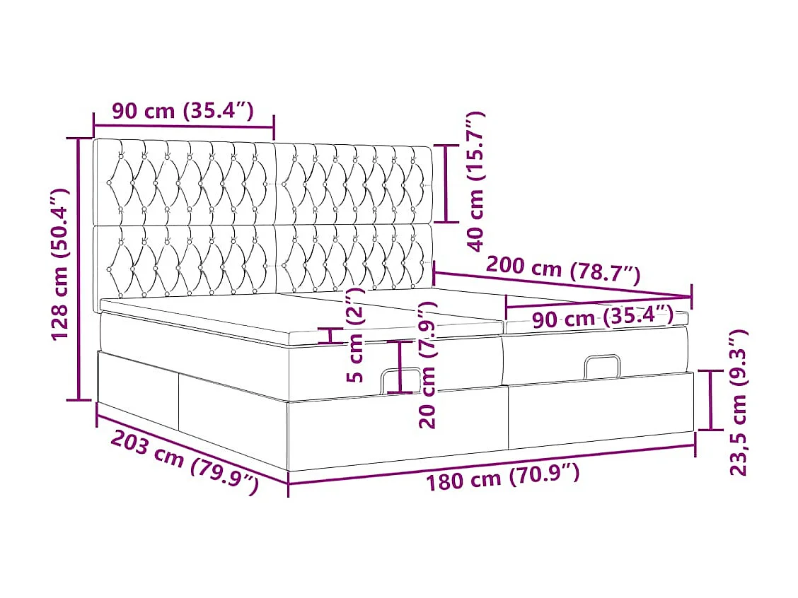 Ottoman bed met matrassen 180x200cm fluweel roze