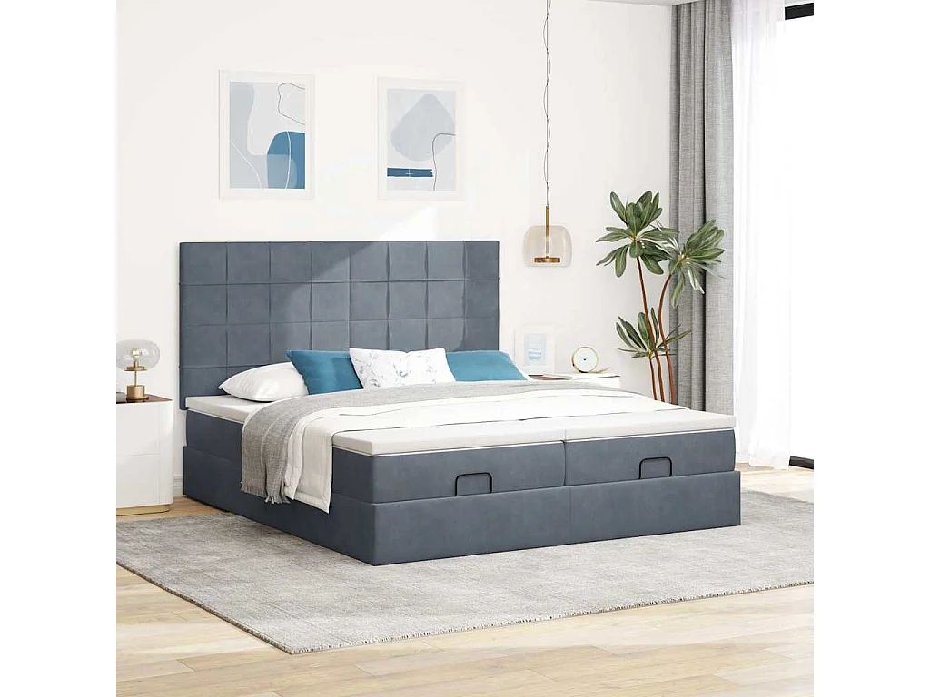 Ottoman-Bett mit Matratzen & LEDs Dunkelgrau 160x200 cm Samt