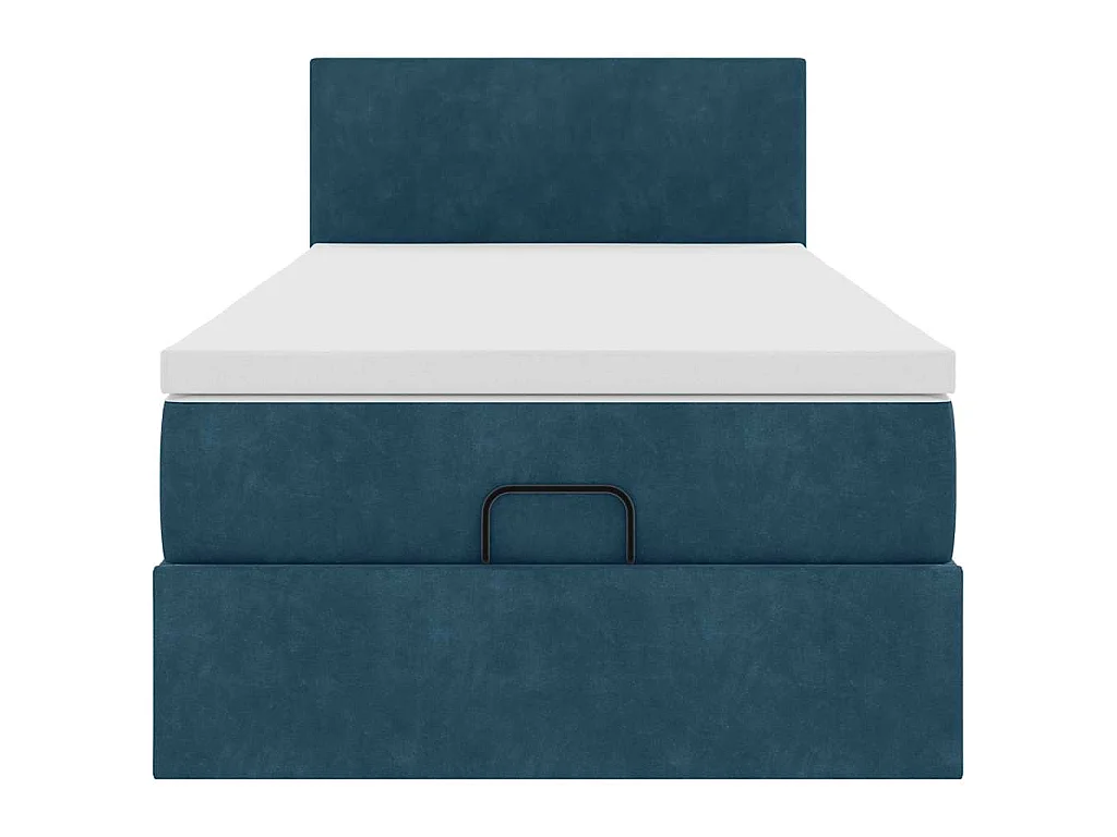 Estructura de cama otomana colchón terciopelo azul oscuro