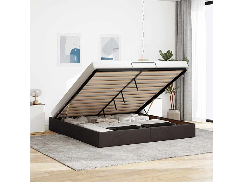 Cadre de lit ottoman sans matelas marron foncé 180x200 cm tissu