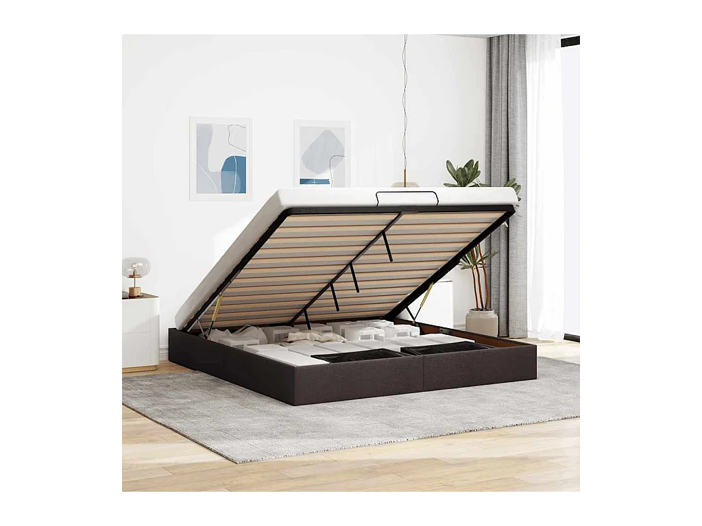 Cadre de lit ottoman sans matelas marron foncé 180x200 cm tissu