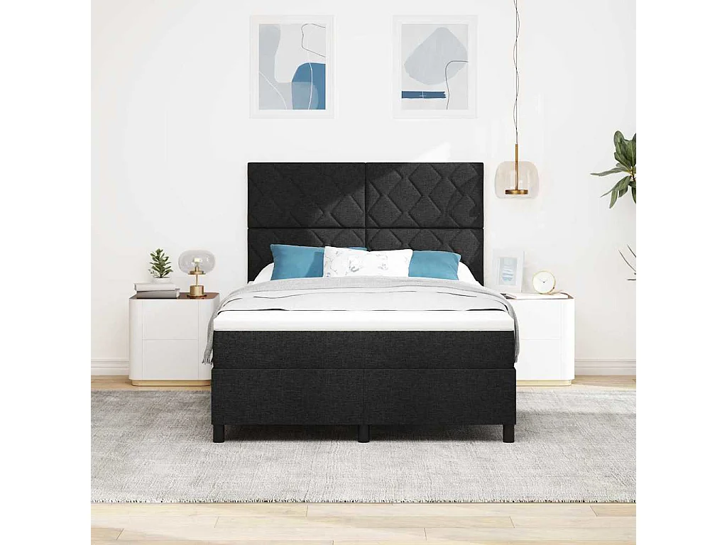 Lit à ressorts avec matelas Noir 140 x 200 cm tissu