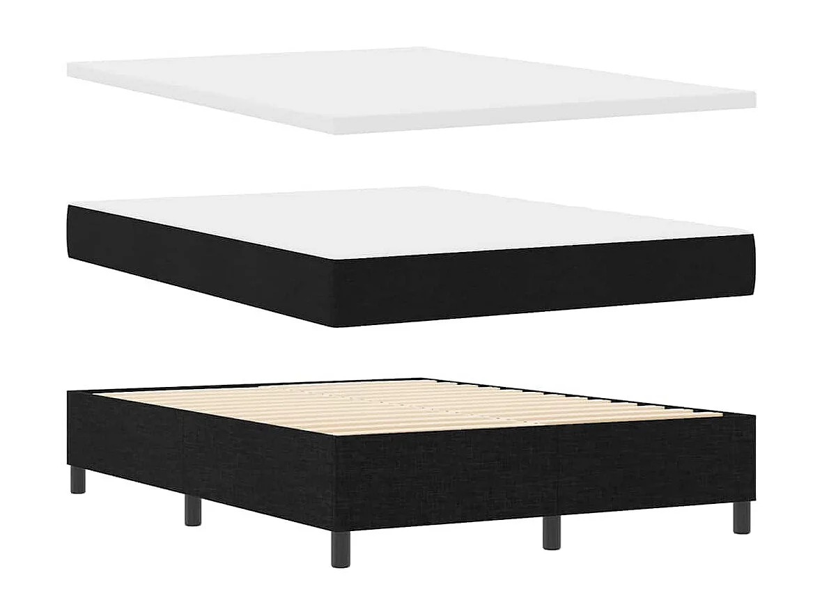 Lit à ressorts avec matelas Noir 140 x 200 cm tissu