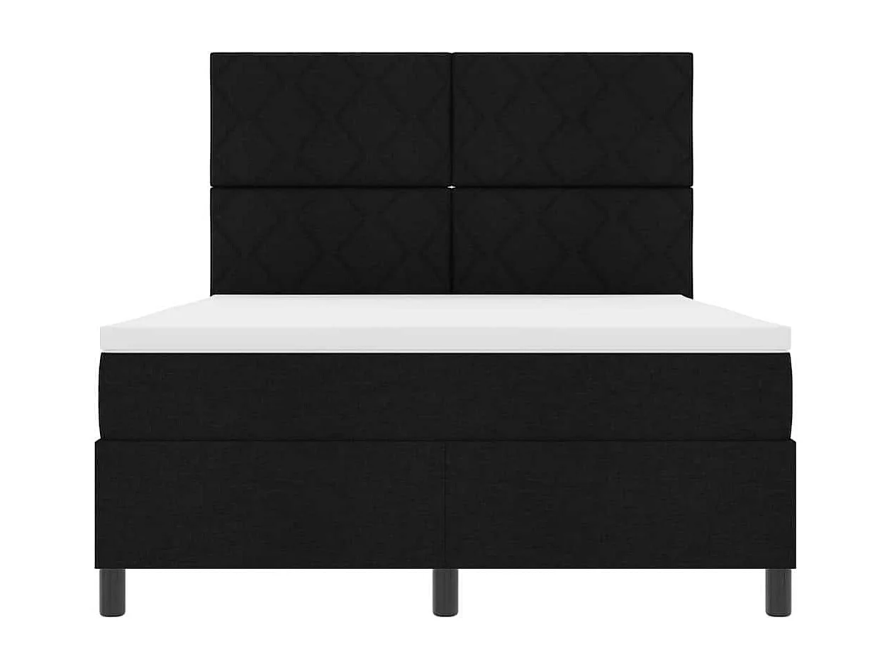 Lit à ressorts avec matelas Noir 140 x 200 cm tissu