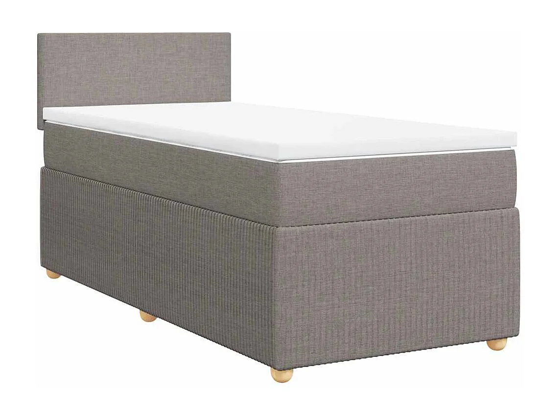 Cama box spring con colchón tela gris taupe 90x200 cm