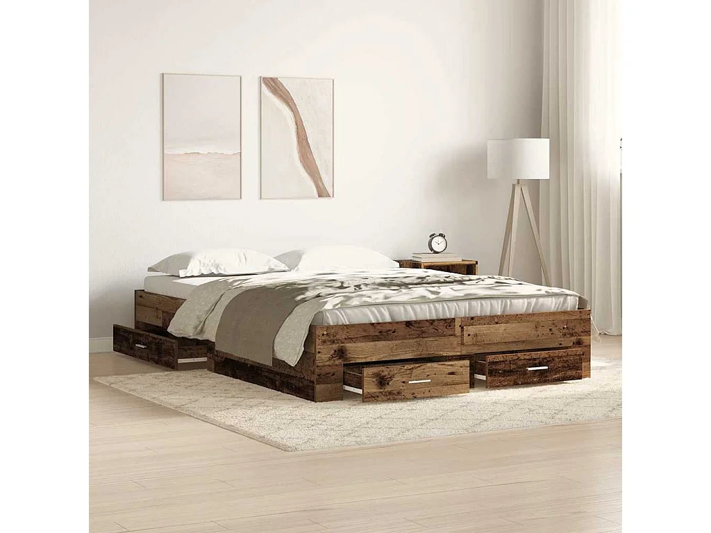 Struttura del letto con cassetto Legno vecchio 140 x 200 cm