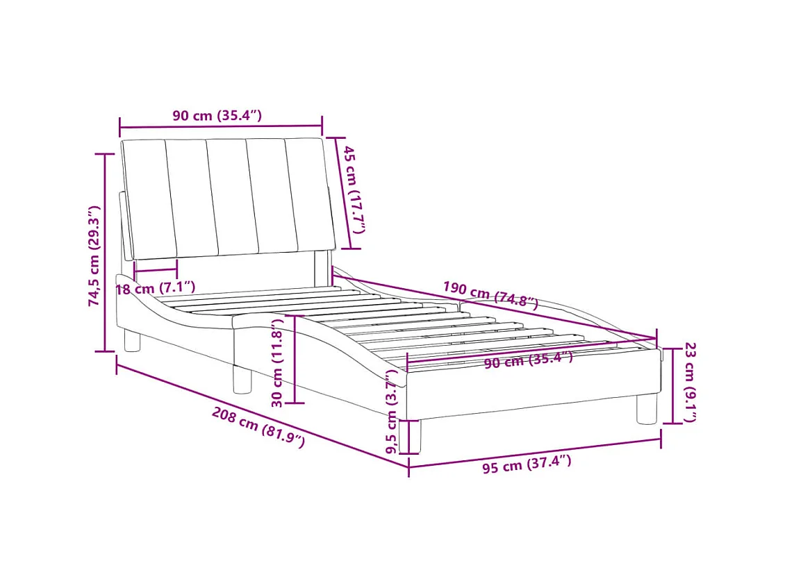 Cadre de lit sans matelas Hanko bleu 90x190 cm velours