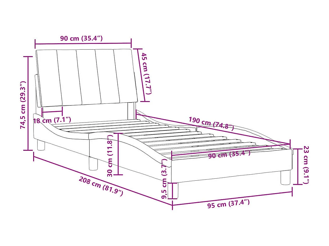 Cadre de lit sans matelas Hanko bleu 90x190 cm velours