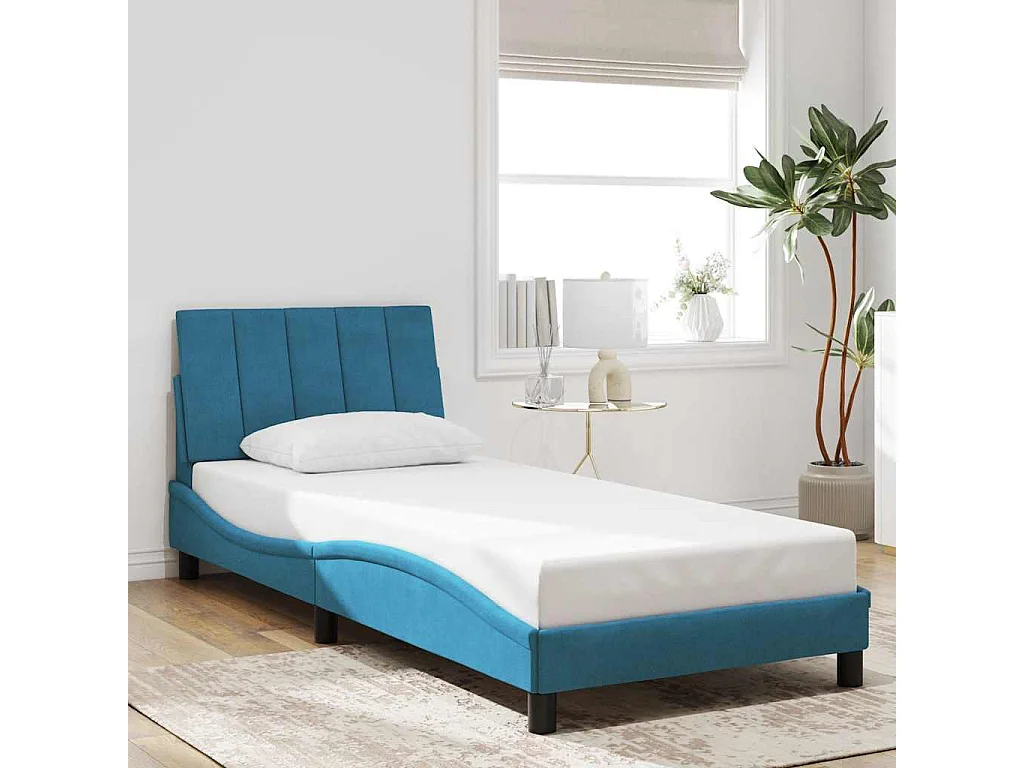 Cadre de lit sans matelas Hanko bleu 90x190 cm velours