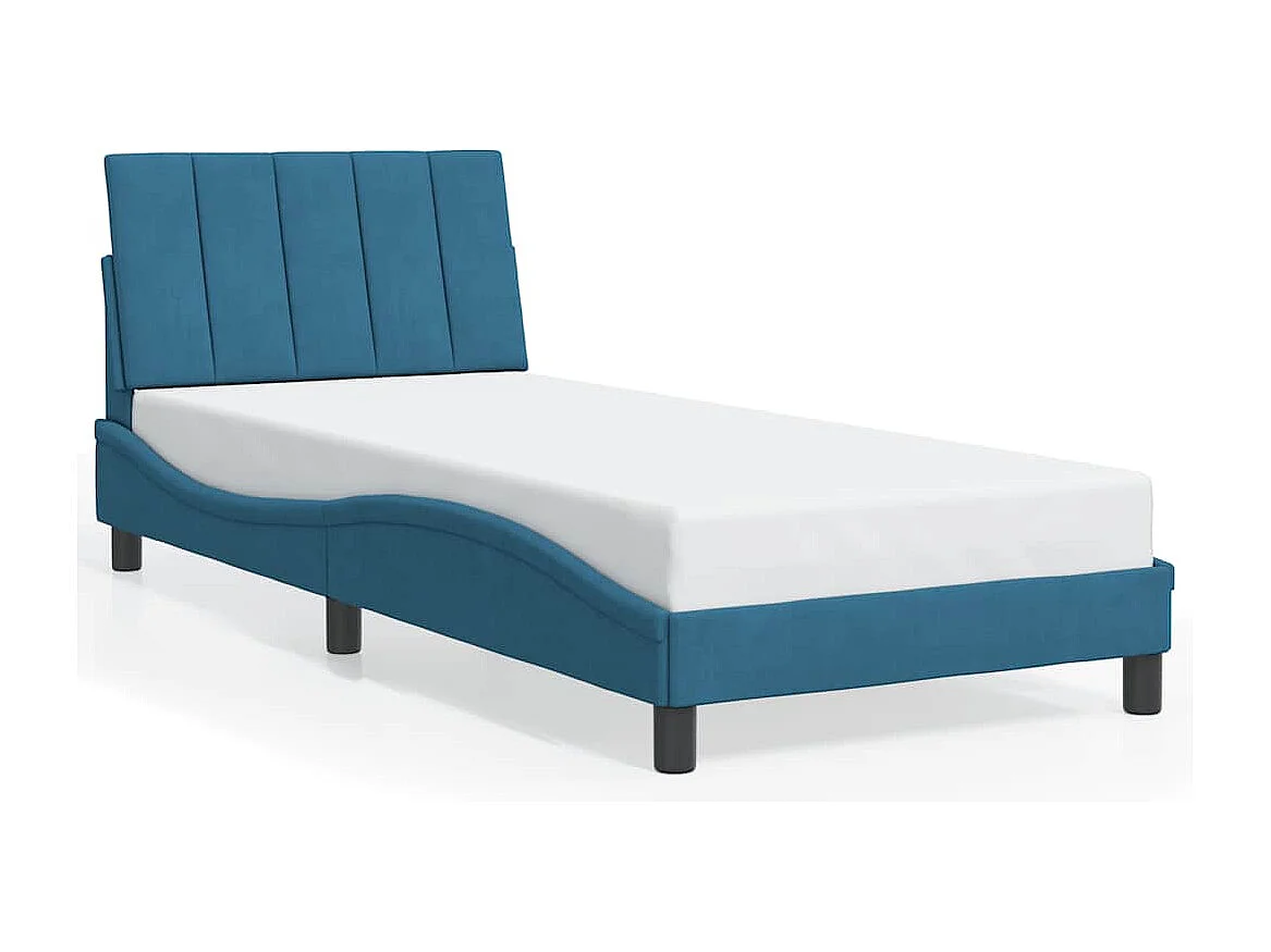 Cadre de lit sans matelas Hanko bleu 90x190 cm velours