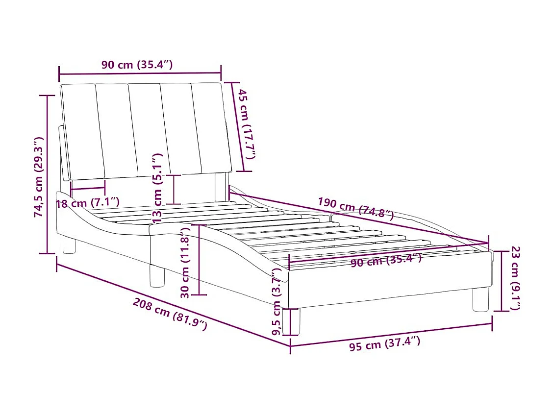 Cadre de lit sans matelas Hanko bleu 90x190 cm velours