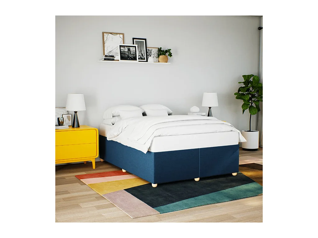 Cadre de lit sans matelas bleu 140x190 cm tissu