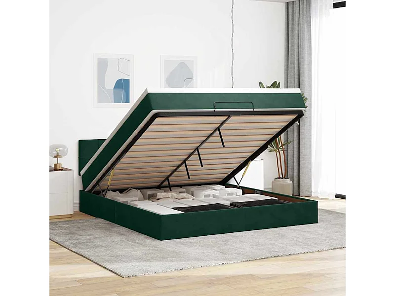 Ottoman bed met matras 160x200cm fluweel donkergroen
