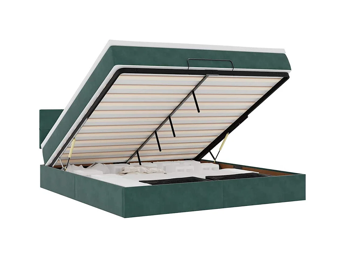 Cadre de lit ottoman avec matelas vert foncé 160x200 cm velours
