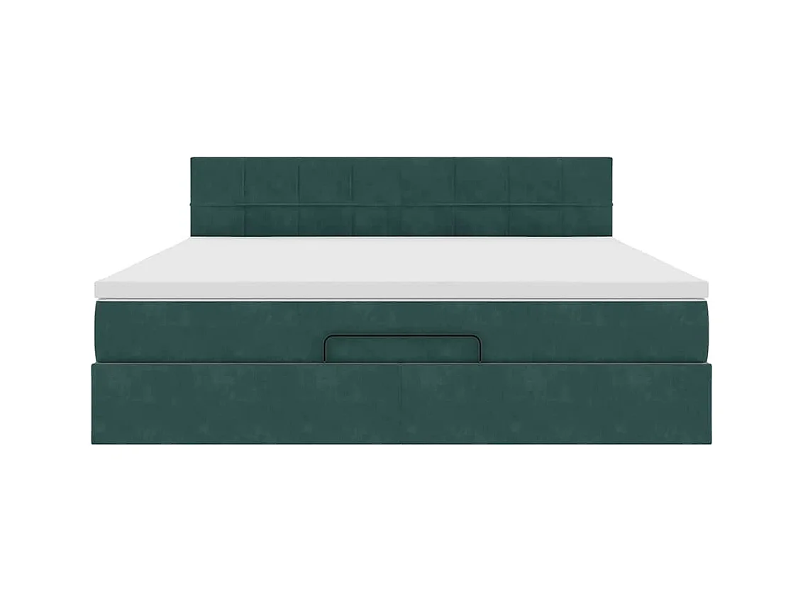Cadre de lit ottoman avec matelas vert foncé 160x200 cm velours