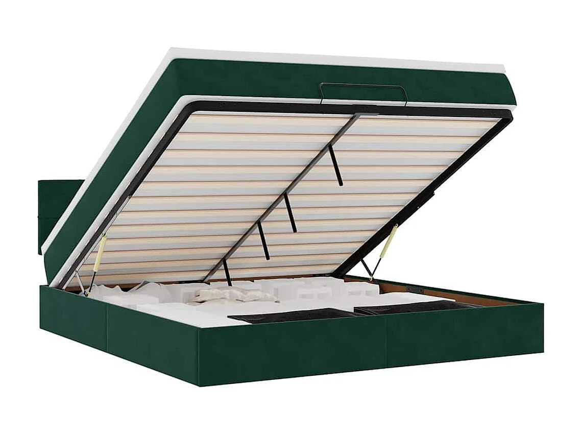 Cadre de lit ottoman avec matelas vert foncé 160x200 cm velours