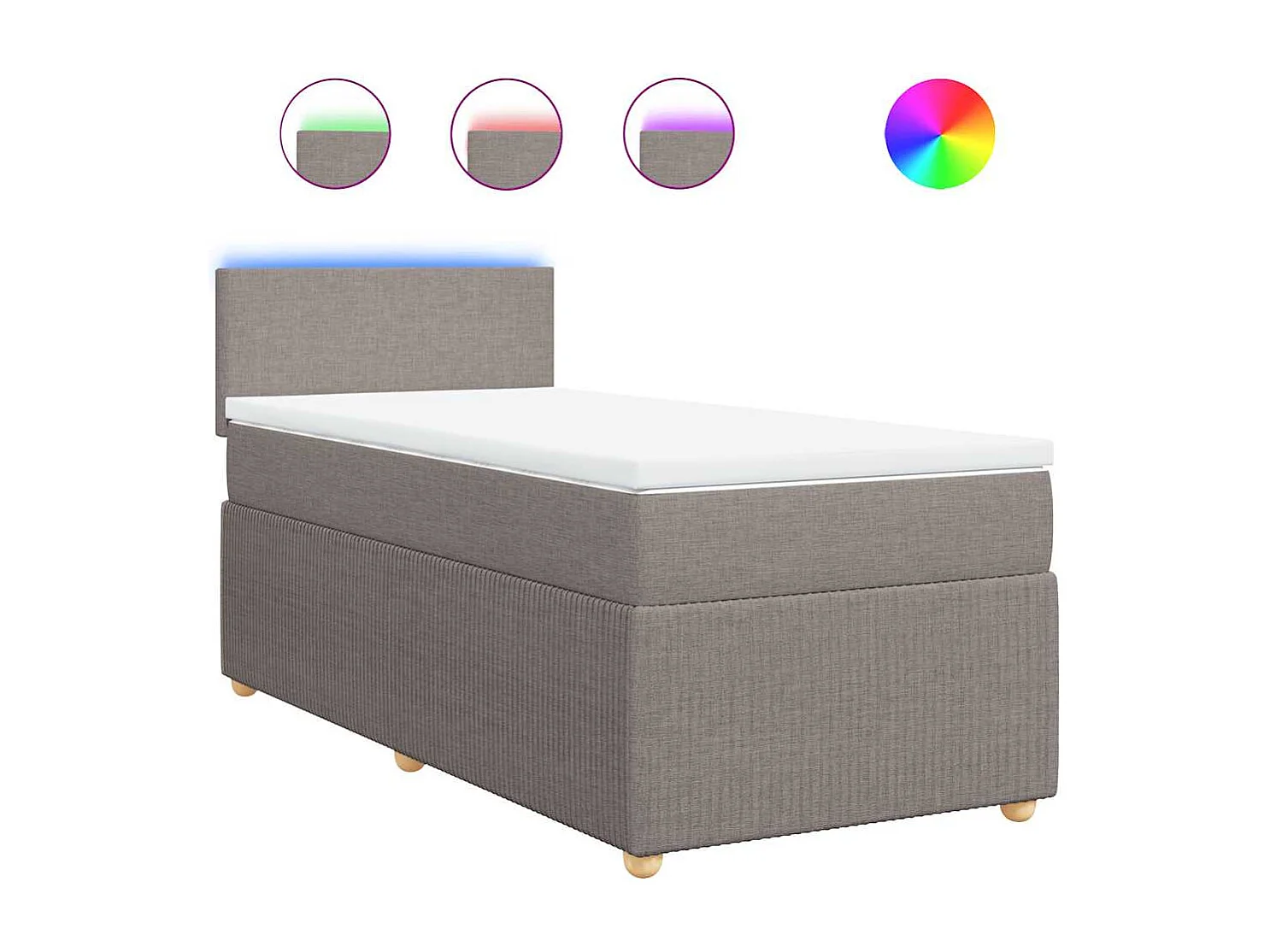 Cama box spring con colchón tela gris taupe 90x200 cm