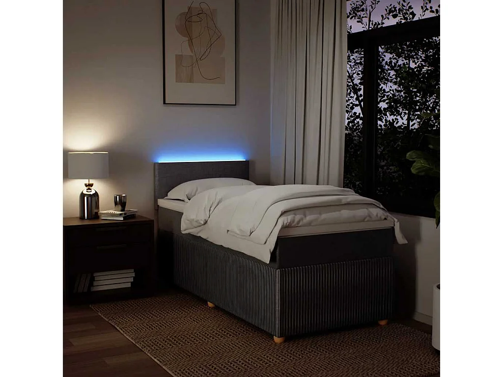 Cama box spring con colchón tela gris taupe 90x200 cm