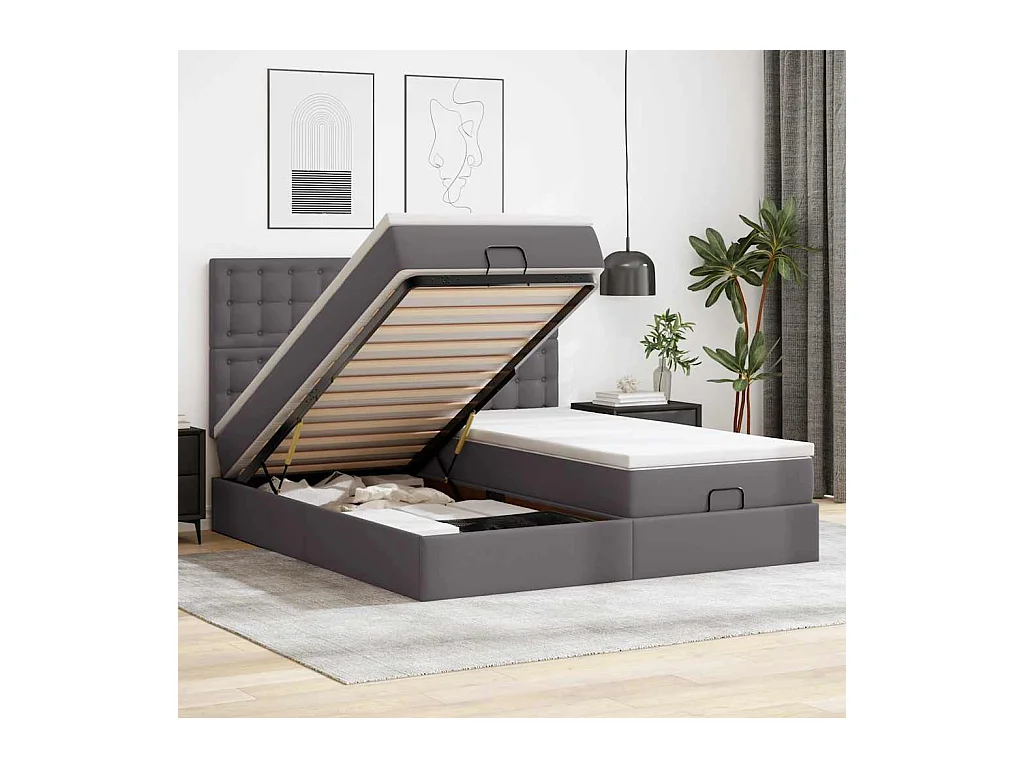 Cadre de lit ottoman avec matelas gris 180x200 cm similicuir
