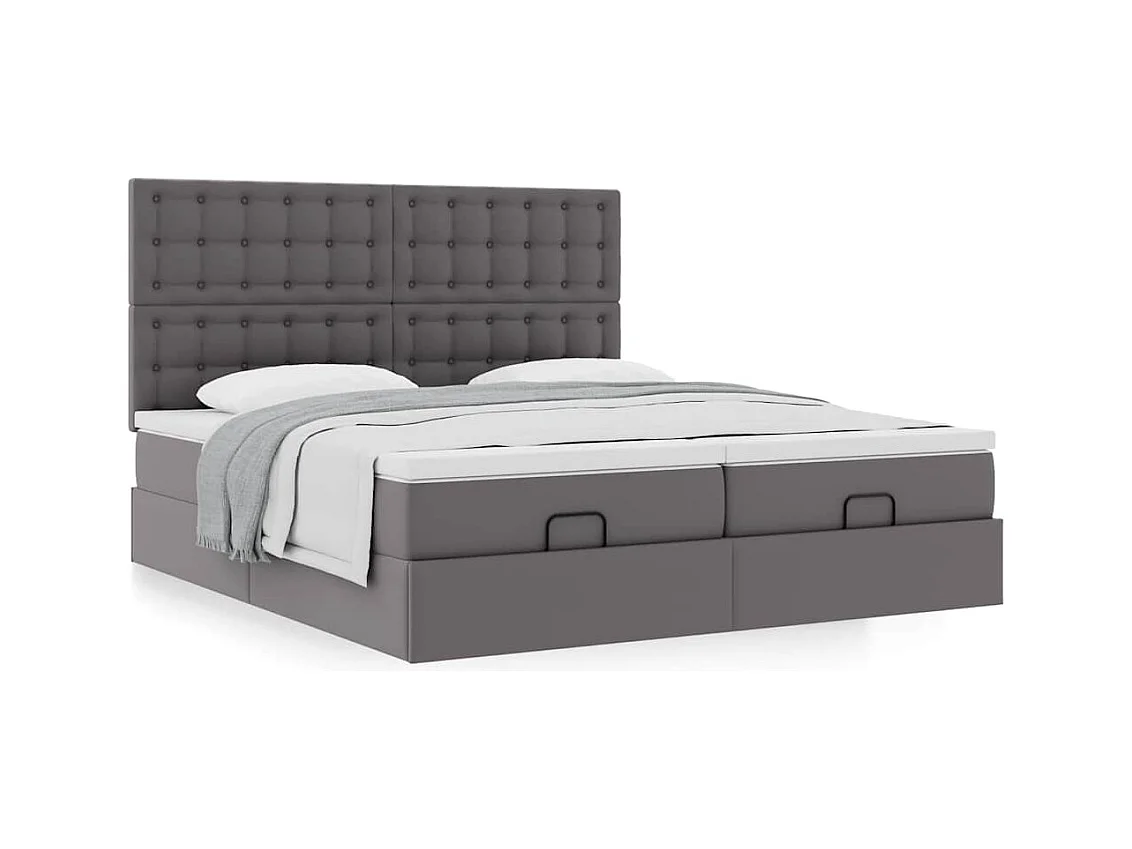 Cadre de lit ottoman avec matelas gris 180x200 cm similicuir