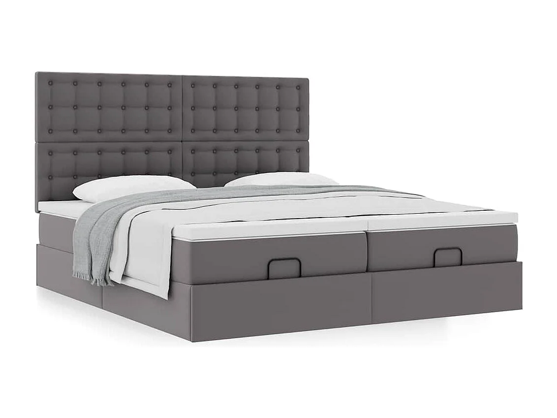 Struttura Letto Pouf con Materassi Grigio 180x200 cm Similpelle