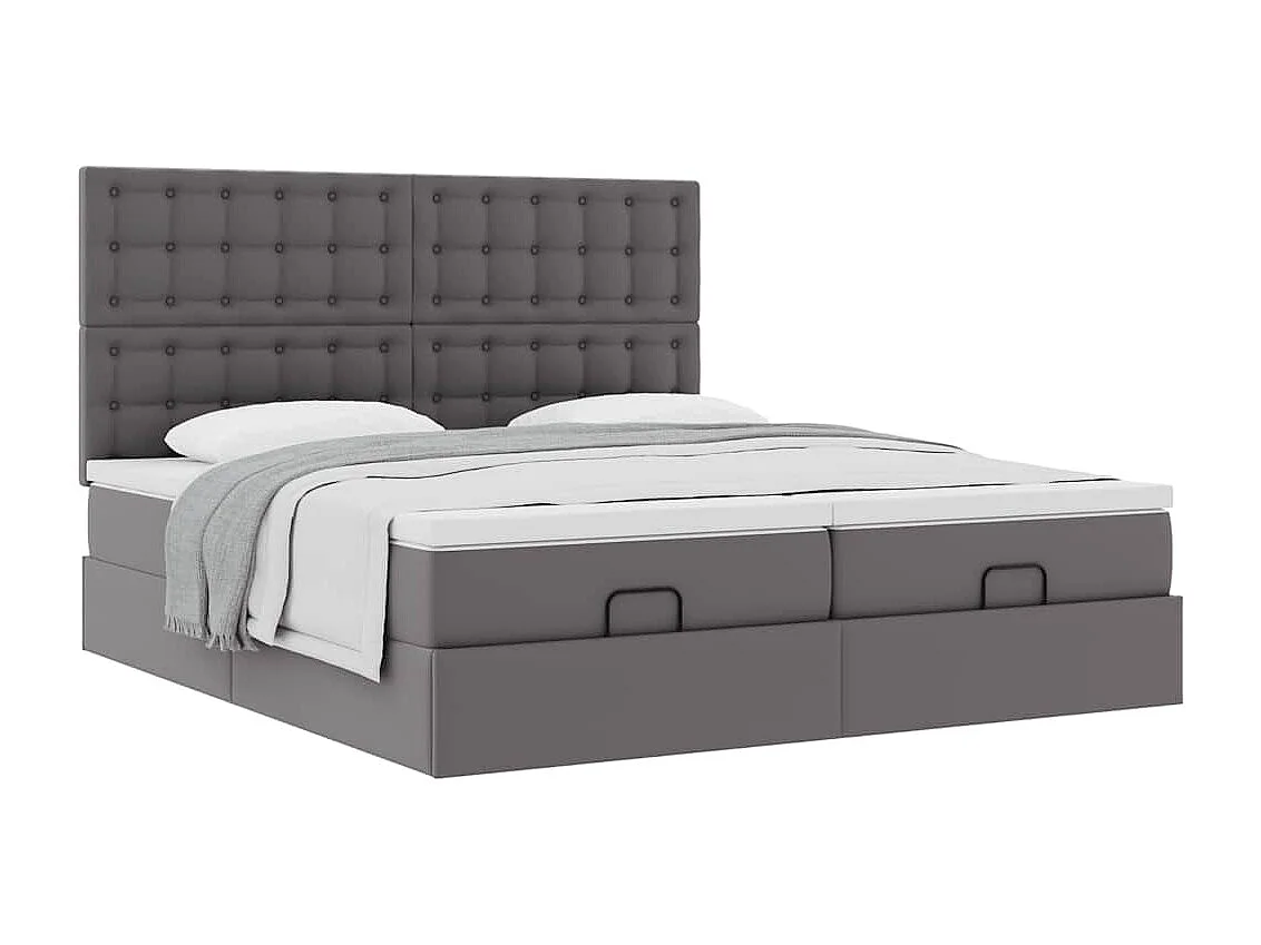 Struttura Letto Pouf con Materassi Grigio 180x200 cm Similpelle
