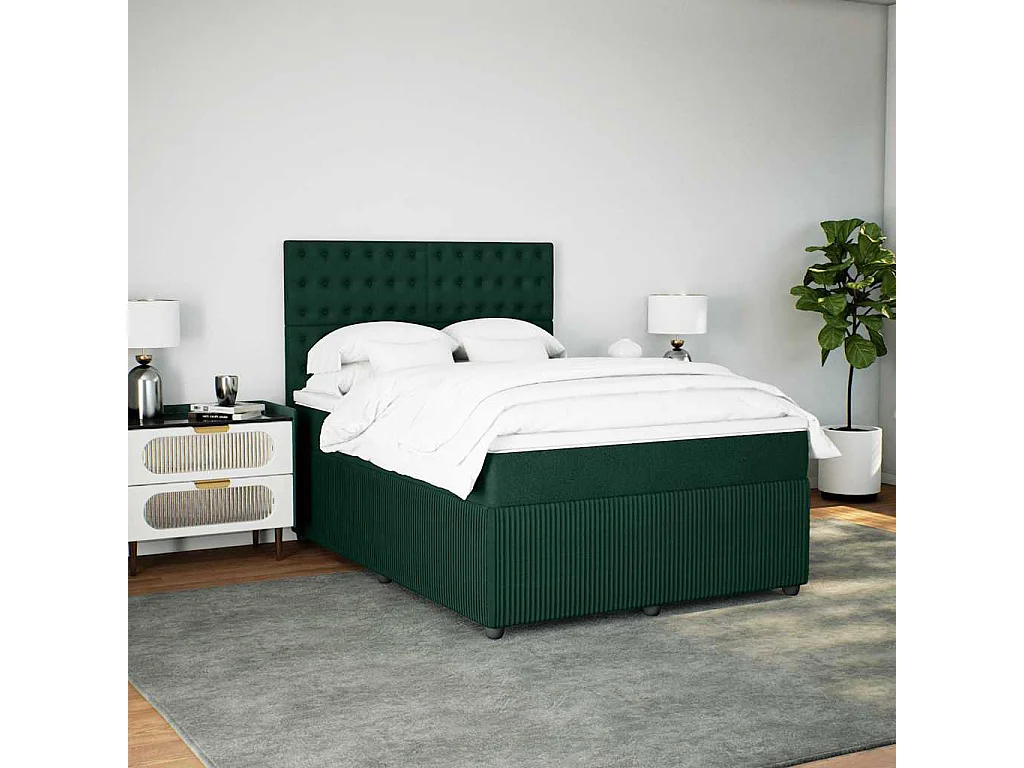 Giroletto a Molle con Materasso Verde Scuro 140x190 cm Velluto