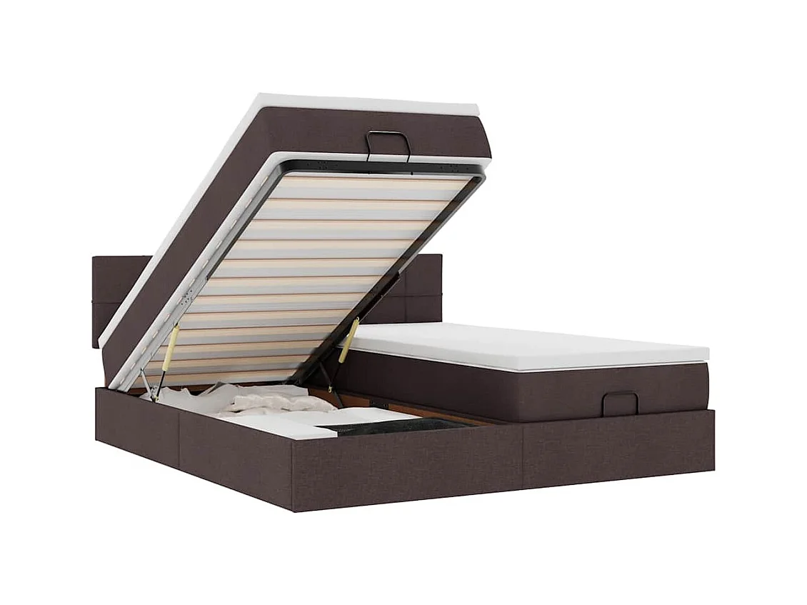 Cadre de lit ottoman avec matelas marron foncé 180x200 cm tissu