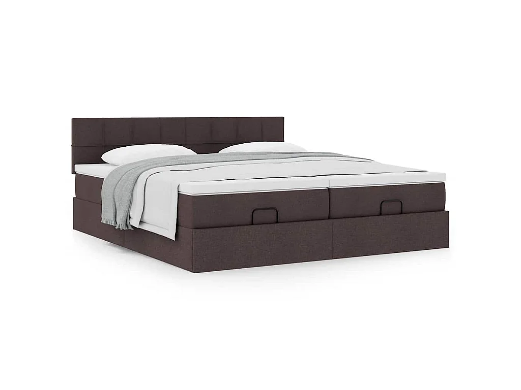 Cadre de lit ottoman avec matelas marron foncé 180x200 cm tissu