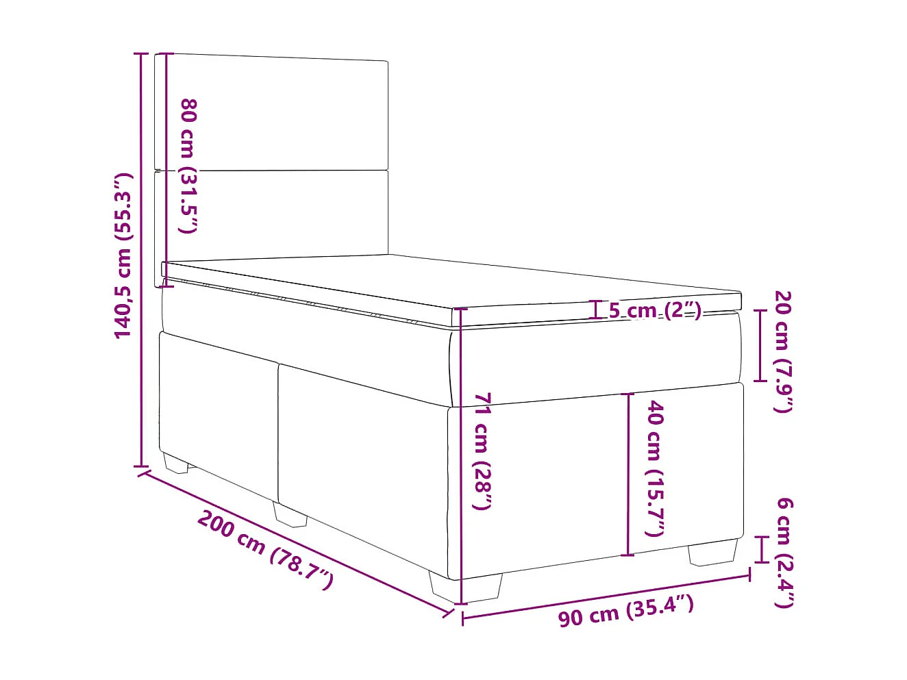 Sommier à lattes de lit avec matelas Noir 90x200 cm Tissu