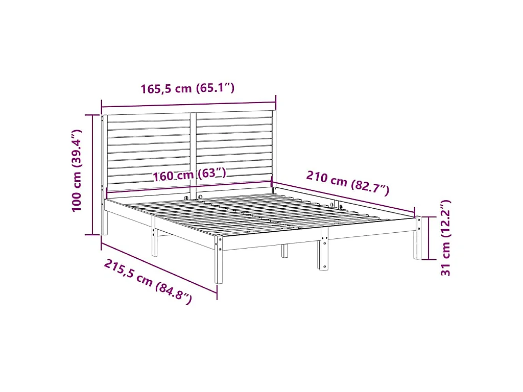 Giroletto Extra Lungo senza Materasso 160x210 cm Legno Massello
