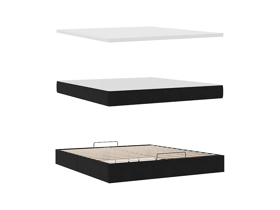 Ottoman-Bett mit Matratze & LEDs Schwarz 160x200 cm Samt