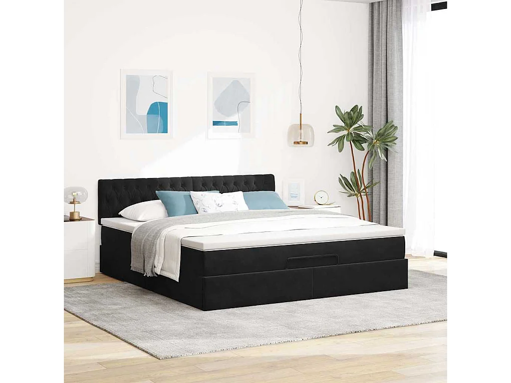 Cadre de lit ottoman avec matelas noir 160x200 cm velours