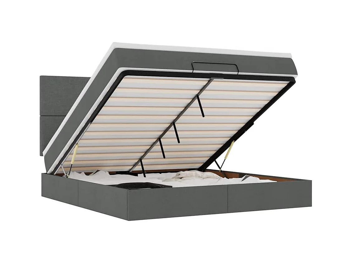 Cadre de lit ottoman avec matelas gris foncé 160x200cm tissu