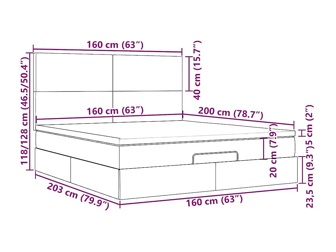 Cadre de lit ottoman avec matelas gris foncé 160x200cm tissu