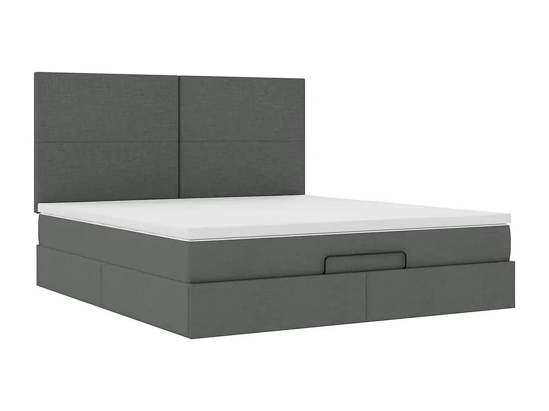 Cadre de lit ottoman avec matelas gris foncé 160x200cm tissu