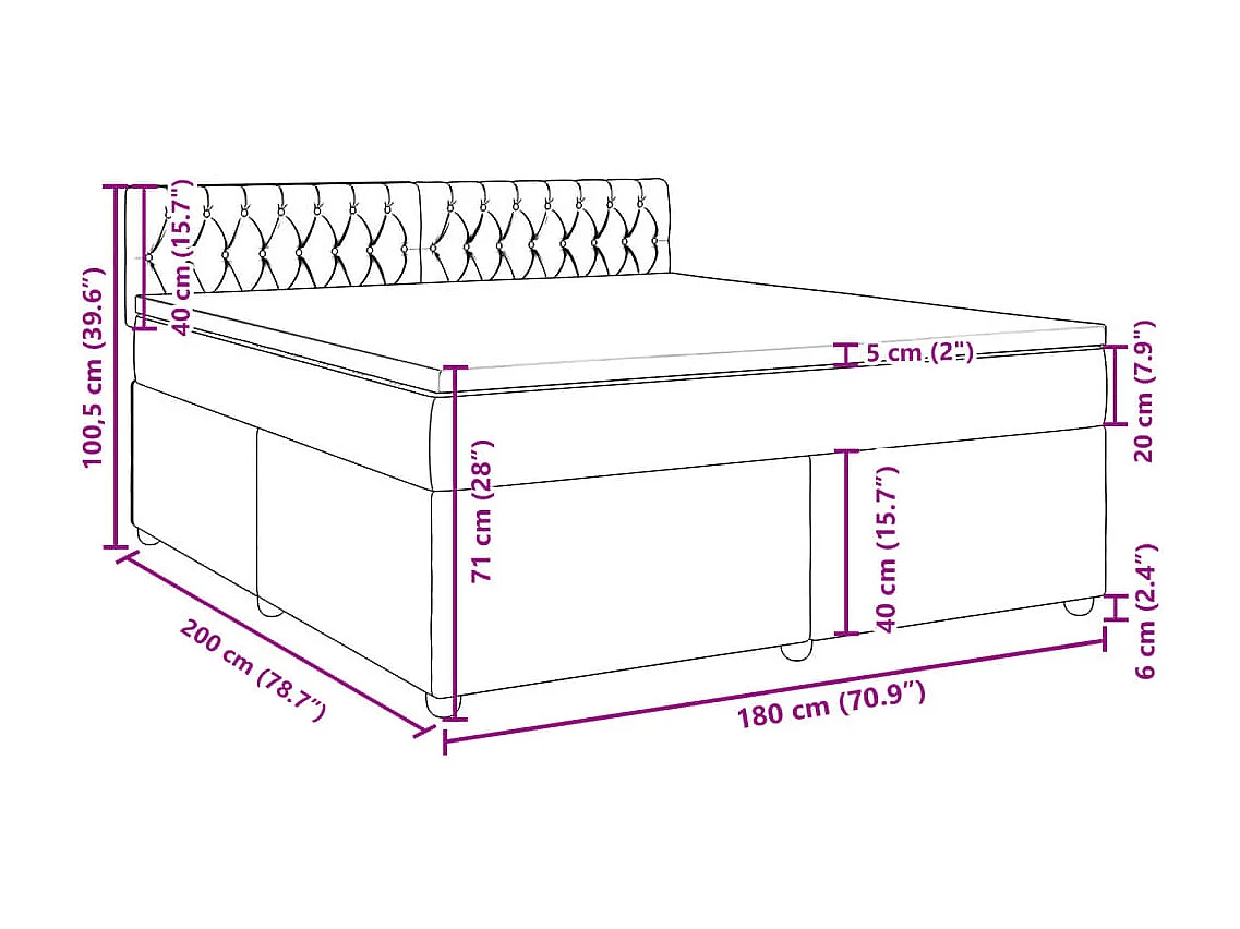 Cama box spring con colchón tela azul 180x200 cm