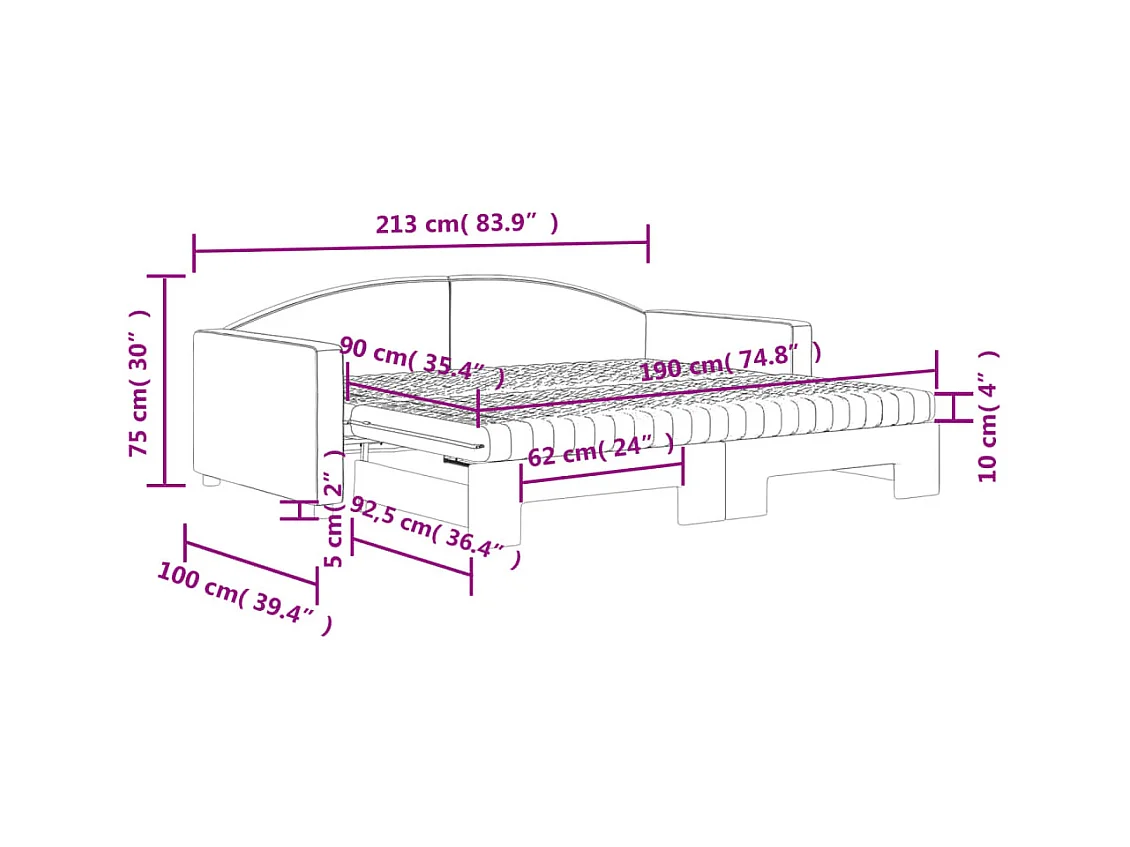 Tagesbett Ausziehbar mit Matratzen Schwarz 90x190 cm Stoff