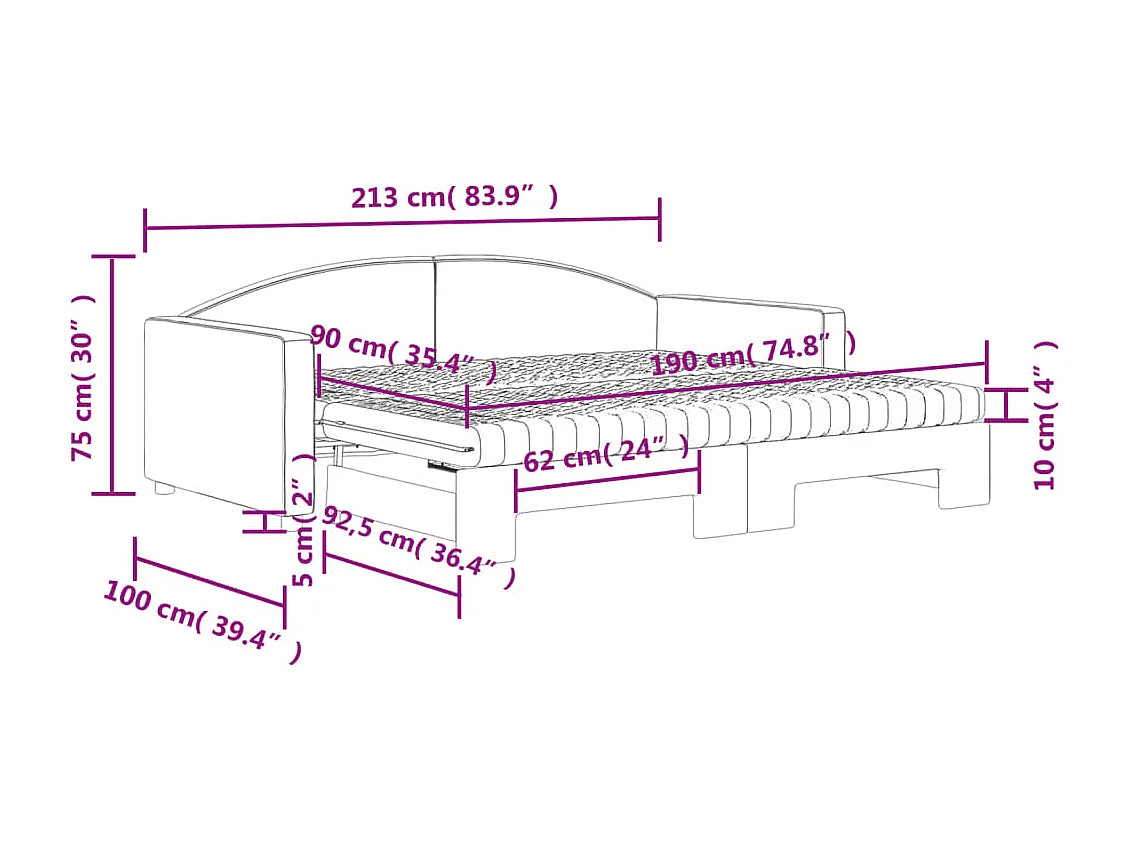 Tagesbett Ausziehbar mit Matratzen Schwarz 90x190 cm Stoff