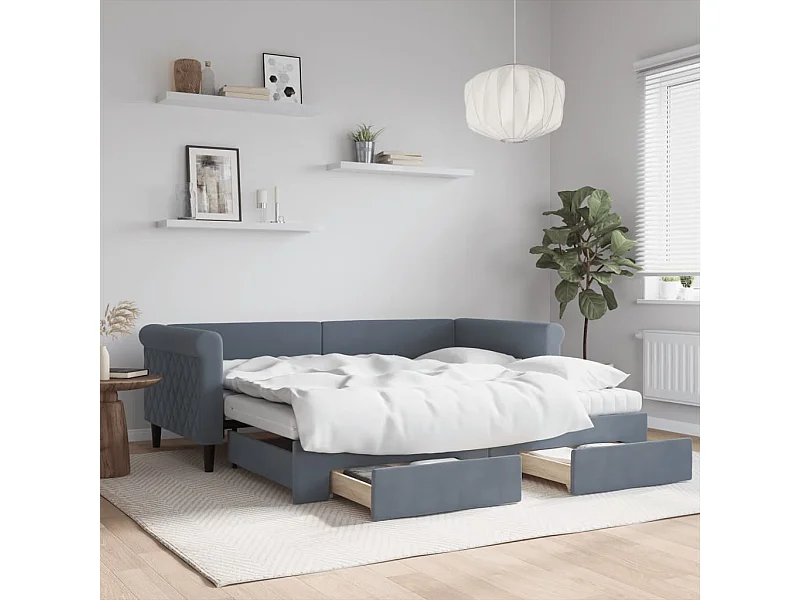 Tagesbett Ausziehbar mit Schubladen Dunkelgrau 90x190 cm Samt