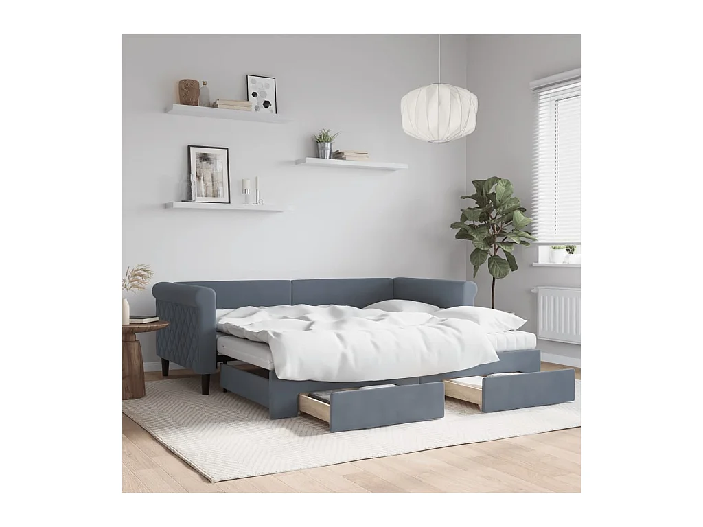 Tagesbett Ausziehbar mit Schubladen Dunkelgrau 90x190 cm Samt