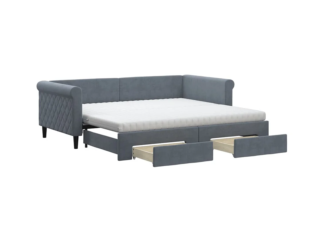 Tagesbett Ausziehbar mit Schubladen Dunkelgrau 90x190 cm Samt