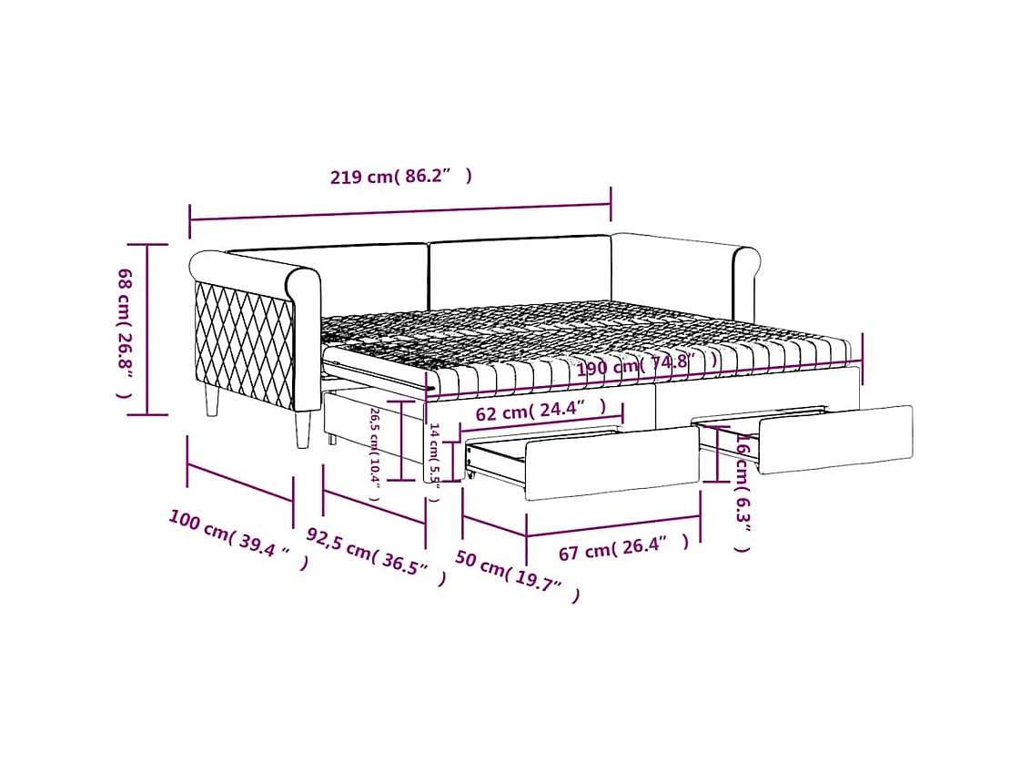 Tagesbett Ausziehbar mit Schubladen Dunkelgrau 90x190 cm Samt