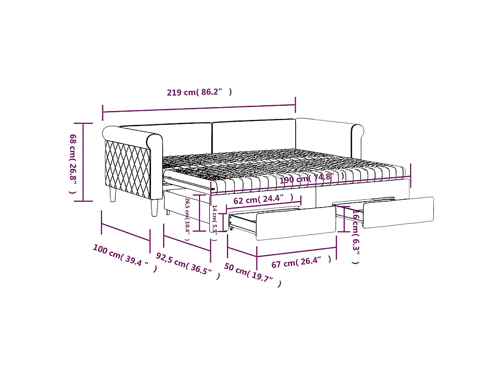 Tagesbett Ausziehbar mit Schubladen Dunkelgrau 90x190 cm Samt