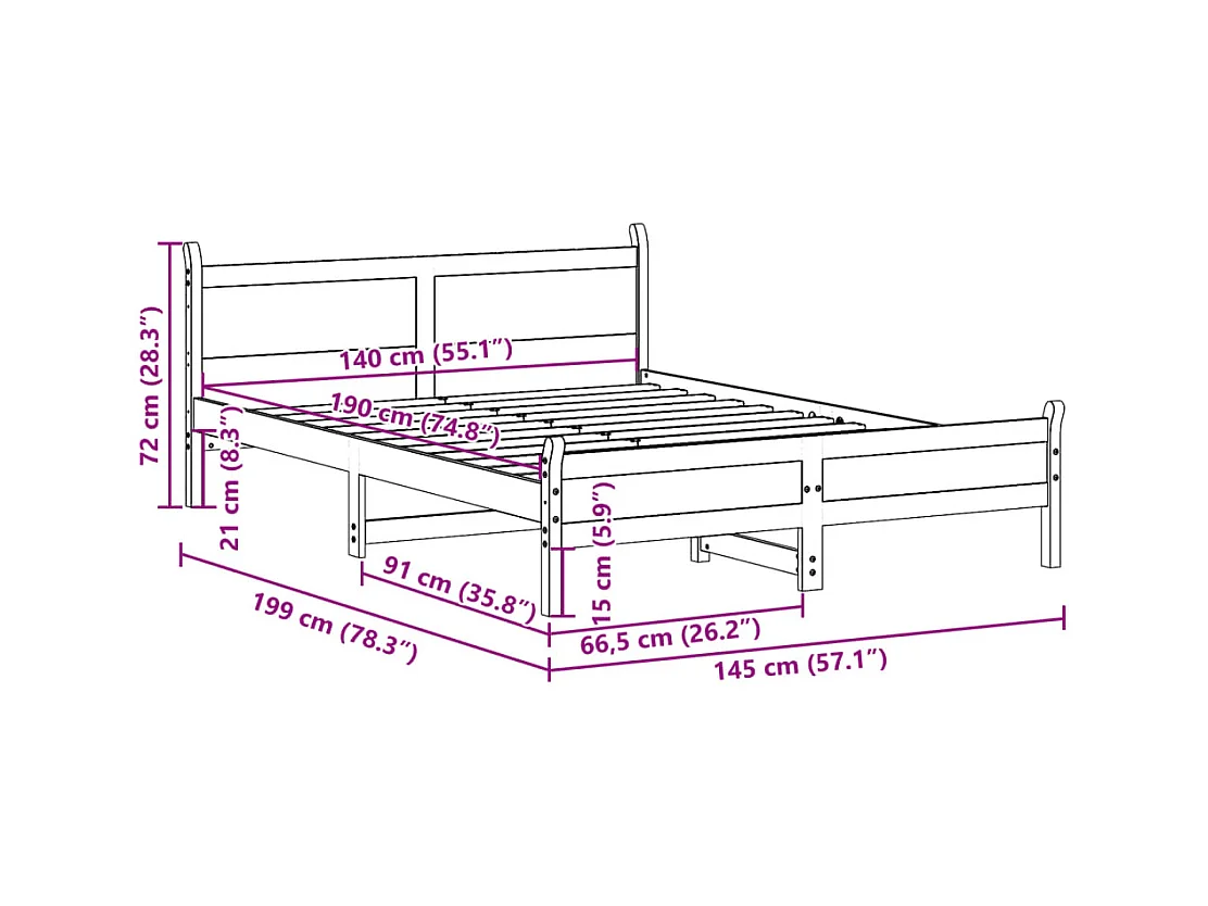 Cadre de lit sans matelas blanc 140x190 cm bois de pin massif