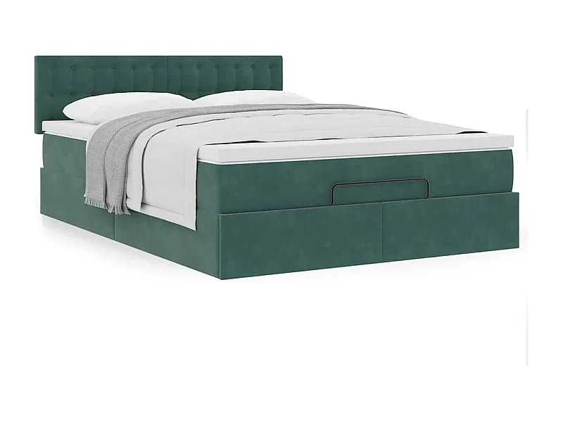 Cadre de lit ottoman avec matelas vert foncé 140x200 cm velours