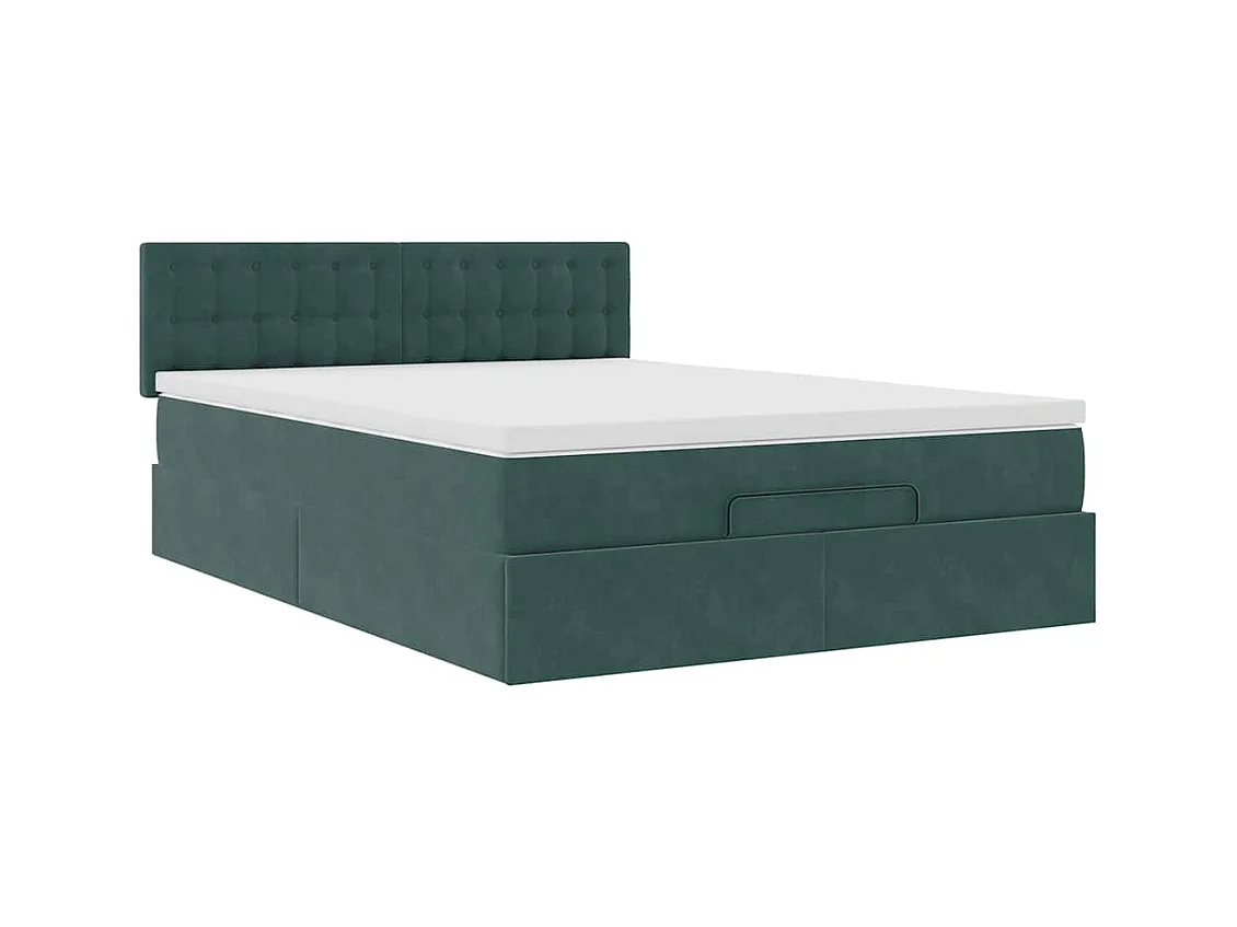 Cadre de lit ottoman avec matelas vert foncé 140x200 cm velours